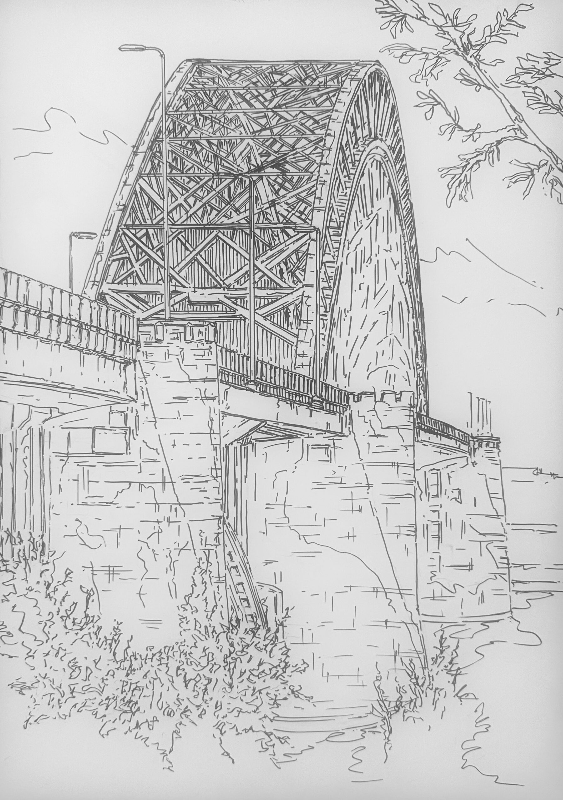 Fine Art Print De Waalbrug Nijmegen, A3 incl. pakketpost € 65,- / A4 incl. brievenbuspost € 35,- GEEN AI… MAAR BW! Een brug die niet alleen twee oevers verbindt, maar ook een stad haar gezicht geeft. De Waalbrug bij Nijmegen. Een bouwwerk dat je vanaf verschillende kanten kunt bekijken en toch steeds weer anders oogt. Voor deze Marker Art koos ik niet voor het bekende plaatje van een brug van een afstand, maar juist voor een blik onder en naar de constructie. Beton, staal, lijnen en groen door elkaar. Een beetje stoer, een beetje rauw – en precies daarom interessant om met markers vast te leggen. Ik vind het mooi dat je met tekenen kunt spelen met wat je ziet. Niet alles hoeft strak binnen de lijntjes. Soms mag een gebouw of brug gewoon een beetje leven op papier. Een stukje Nijmegen gevangen in markerinkt. Fine Art Print De Waalbrug Nijmegen, A3 incl. pakketpost € 65,- / A4 incl. brievenbuspost € 35,- GEEN AI… MAAR BW! Een brug die niet alleen twee oevers verbindt, maar ook een stad haar gezicht geeft. De Waalbrug bij Nijmegen. Een bouwwerk dat je vanaf verschillende kanten kunt bekijken en toch steeds weer anders oogt. Voor deze Marker Art koos ik niet voor het bekende plaatje van een brug van een afstand, maar juist voor een blik onder en naar de constructie. Beton, staal, lijnen en groen door elkaar. Een beetje stoer, een beetje rauw – en precies daarom interessant om met markers vast te leggen. Ik vind het mooi dat je met tekenen kunt spelen met wat je ziet. Niet alles hoeft strak binnen de lijntjes. Soms mag een gebouw of brug gewoon een beetje leven op papier. Een stukje Nijmegen gevangen in markerinkt.